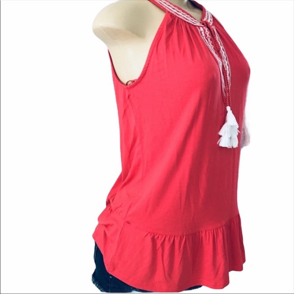 Neiman Marcus Coral Tassel Tank Striped Halter neckline. - Picture 6 of 13